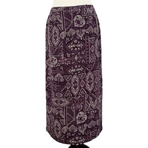 Y2K silk royal purple paisley midi skirt